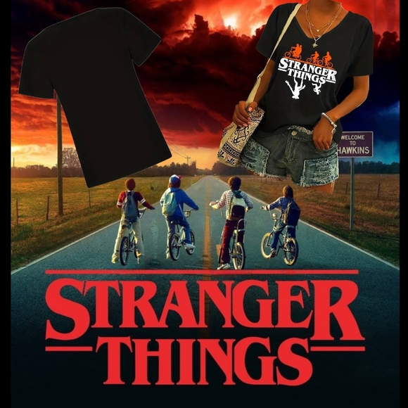 STRANGER THINGS!! WOMEN'S BLACK V-NECK POPULAR T-SHIRT TOP. NWT - Picture 6 of 11